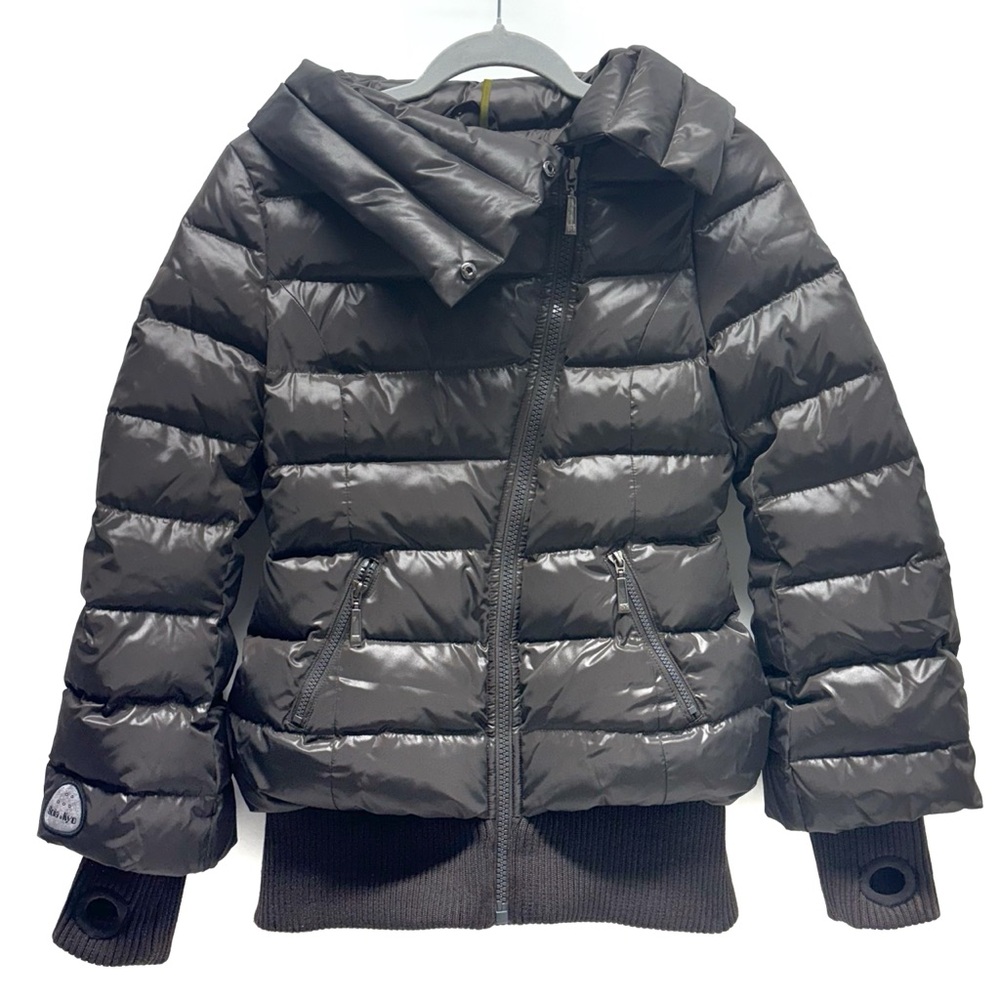 Soia & Kyo Down Puffer Coat Jacket  Asymmetrical Zip Thumb Holes Ribbed Cuffs XS
